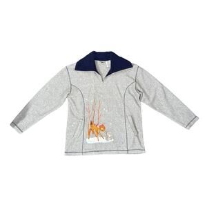 Disney Catalog Vintage Bambi Quarter Zip Fleece Pullover Gray Cozy Womens Size M